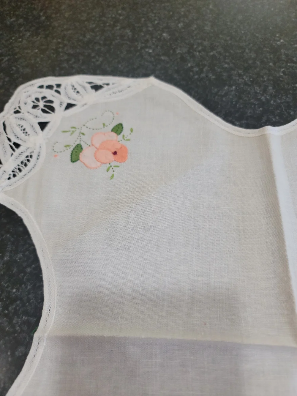 Vintage Floral Embroidered Linen Bread Basket Liner- White Pink & Yellow Flowers